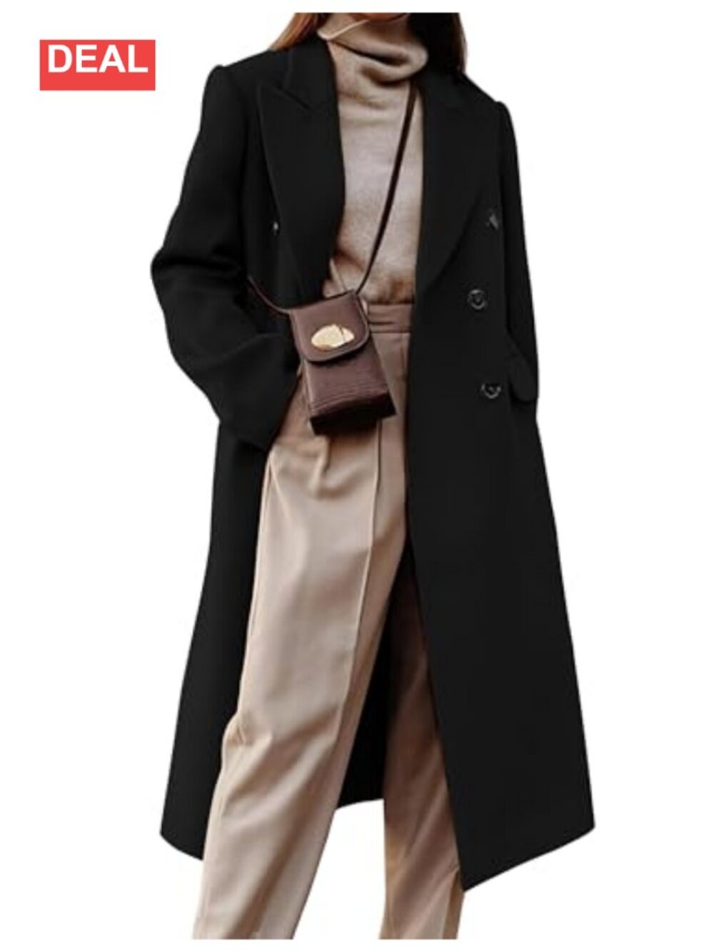 Wool Blend Long Trench Coat Double Breasted Peacoat